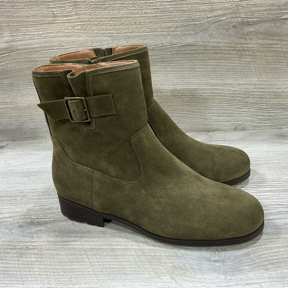 Vionic Jill Olive Suede Moto Boot Wide Width Ladies Size US 10W NEW City Preppy